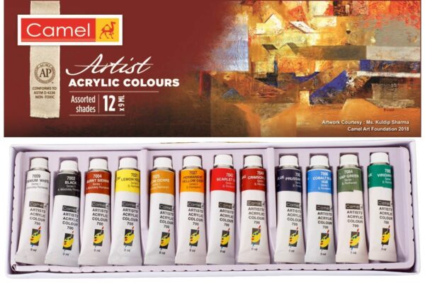 Camel Camlin Kokuyo Acrylic Color Box - 9ml Tubes, 12 Shades