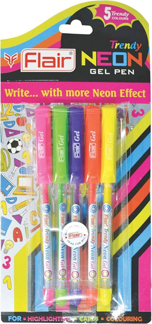 Flair Trendy Neon Gel Pen (5 Pcs Blister)