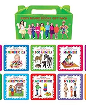 Kiddy Board Books Gift Box Set of 10 Books - ABC, Numbers, Zoo Animals, Manners, Opposites, Action Words, Nursery Rhymes, Word Book, My Body, Colours ... 0 - 2 Years - Kiddy Board Book Series Pack